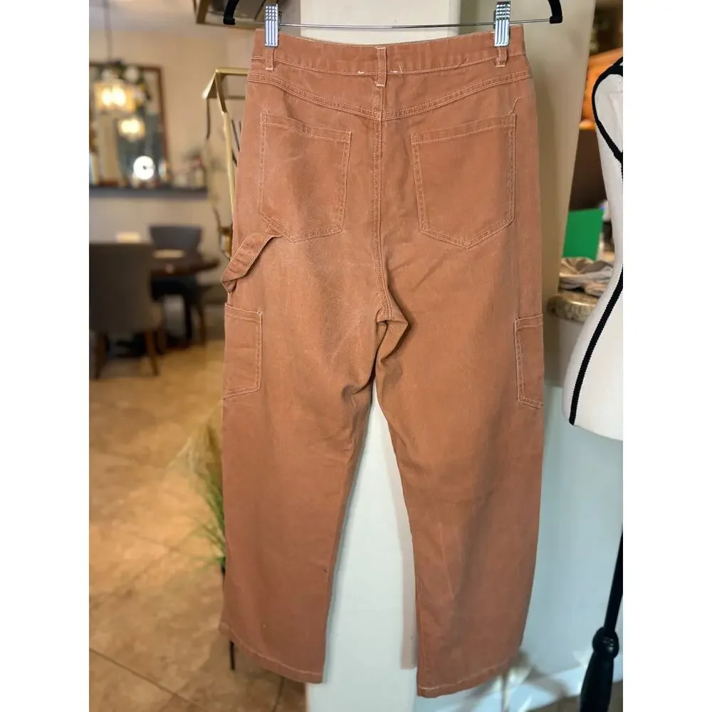 Altar'd State Jeans Womens Small Orange Barrel Leg Carpentar Cargo Pockets Boho